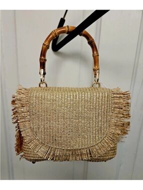 Tommy Bahama Woven Straw Top-Handle Bag with Bamboo Handle - Natural